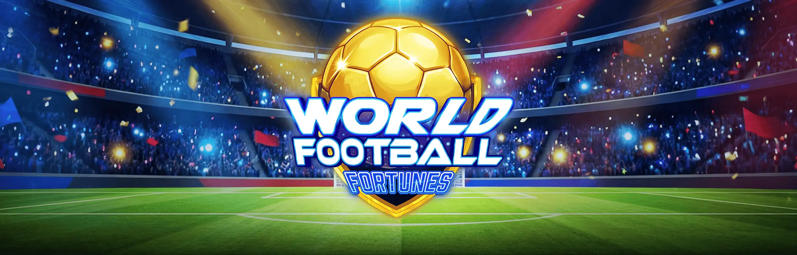 Stadium artwork with a golden ball above a floodlit pitch